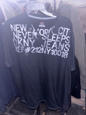 DKNY Black Short-Sleeve V-Neck Tee with White New York Graphic